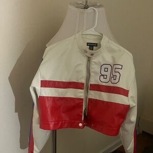 PrettyLittleThing White and Red Varsity Jacket